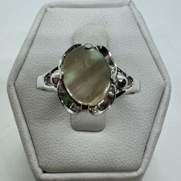 18K White Gold Plated Mother of Pearl Ring size 9 Antique Style - Picture 8 of 8